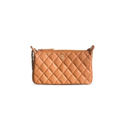 CHANEL GRAINED CALFSKIN 25B CLUTCH WITH CHAIN BAG IN CARAMEL COLOR (21*12*5.5.cm)